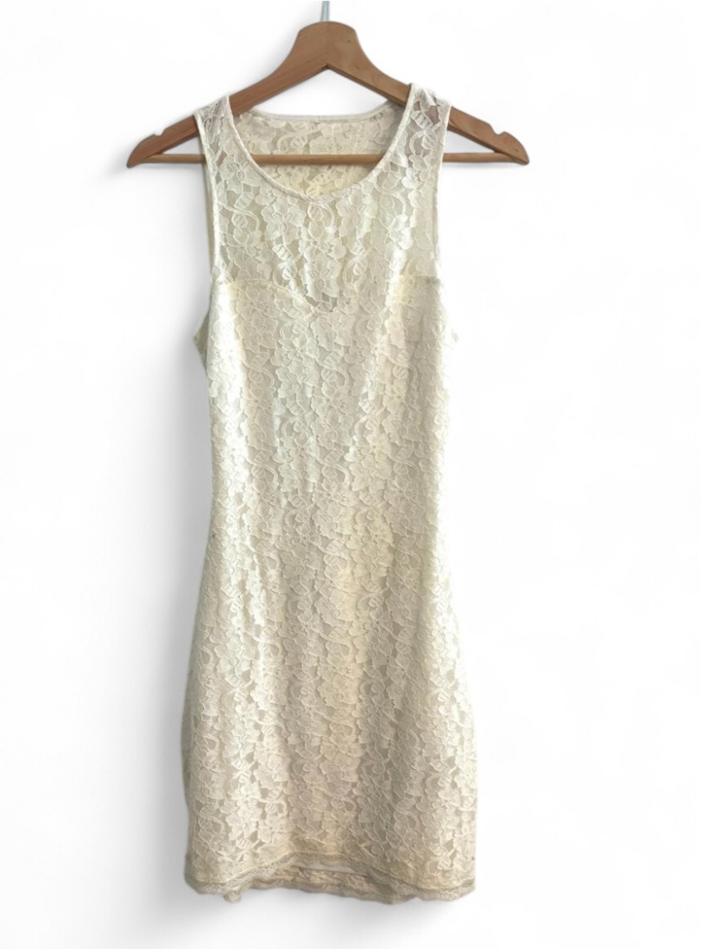 Express Size S White lace midi boho vibe Ivory Lace Sleeveless Sheath Dress